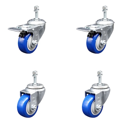 Service Caster 3 Inch Blue Polyurethane Swivel 3/8 Inch Stem Caster Total Lock Brake SCC, 2PK SCC-TSTTL20S314-PPUB-BLUE-381615-2S2